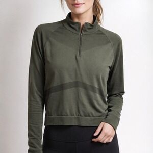 PINK Active Olive Green Quarter Zip Long Sleeve Army Sport Top Athleisure Gym XL